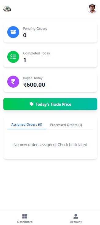 The Trade2Cart vendor portal showing assigned pickup orders